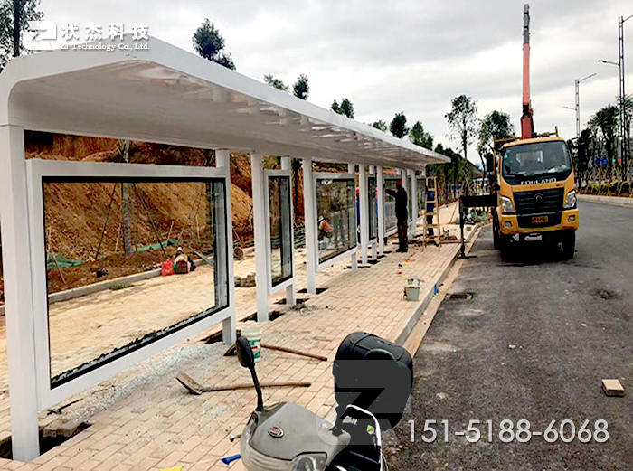 河北衡水加長款公交站臺候車亭安裝完成-圖片1