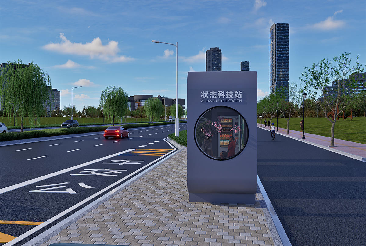 智能公交候車亭右視圖